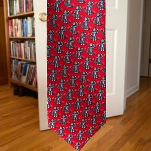 Alynn Silk red tie with monkey working pattern